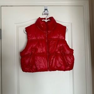 Red cropped puffer vest